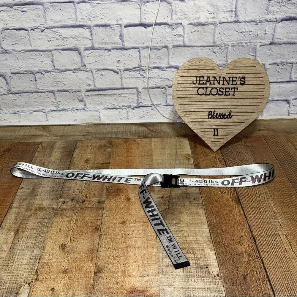 OFF-WHITE Men Silver Industrial Logo Buckle Woven Belt One Size